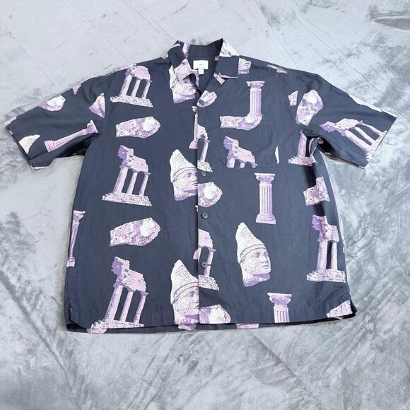 H&M Other - H&M Short Sleeve Black Purple Ancient Greek AOP Shirt Sz XXL Oversized Retro Y2K